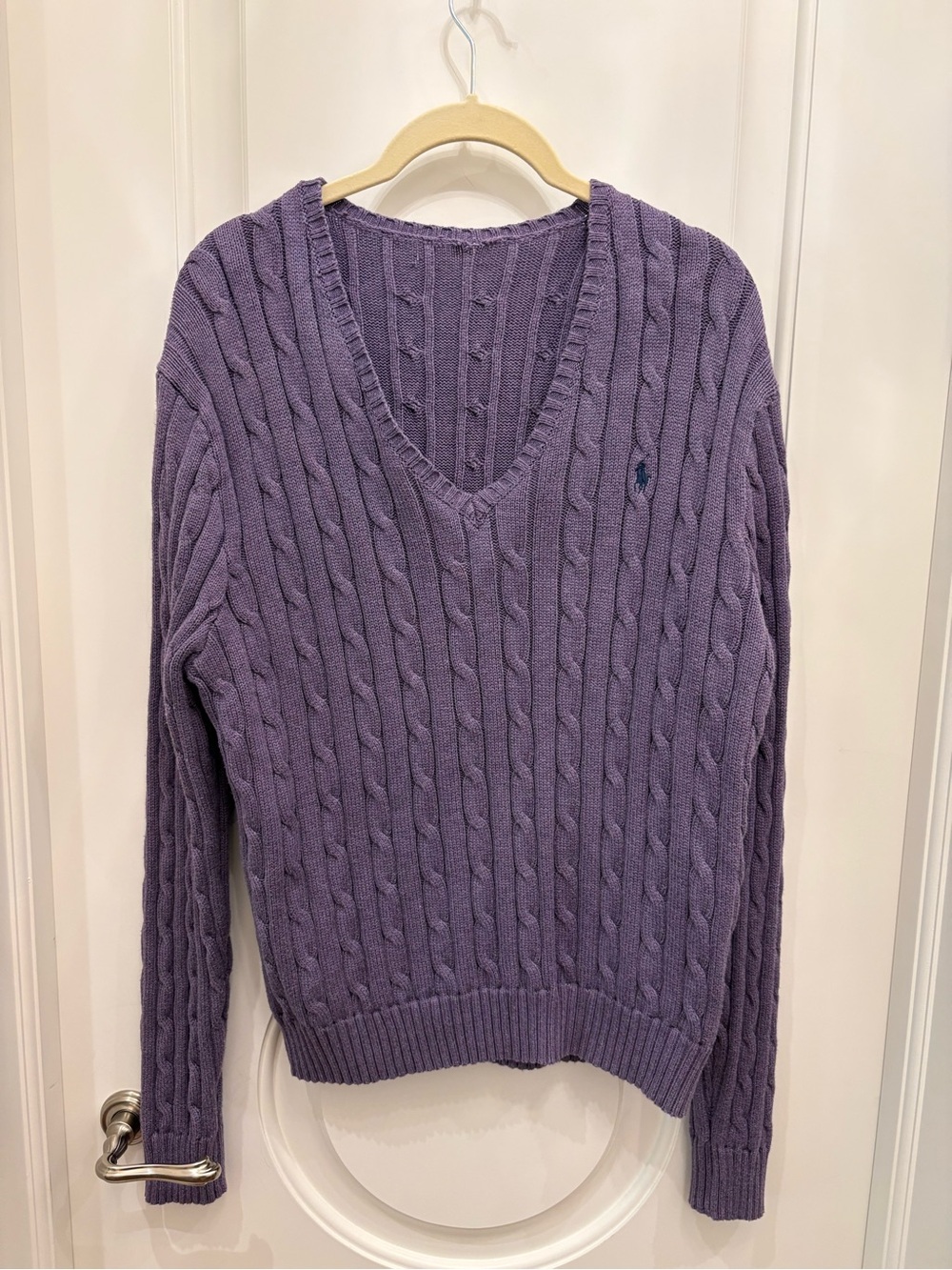 Ralph Lauren Lavender Cable-Knit V-Neck Sweater